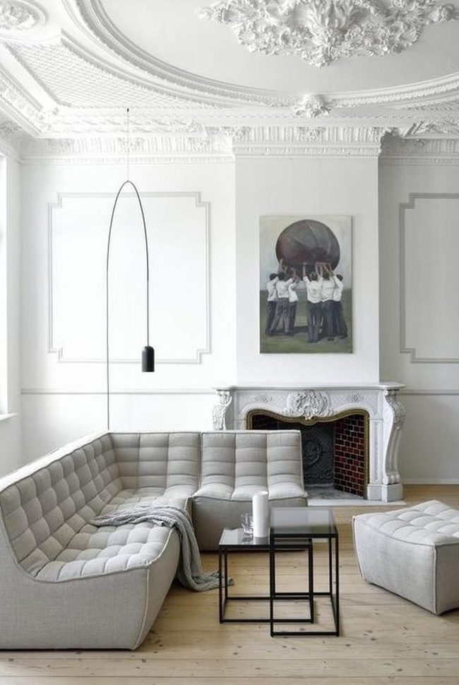 White Moldings Frame Sophisticated Gray Space