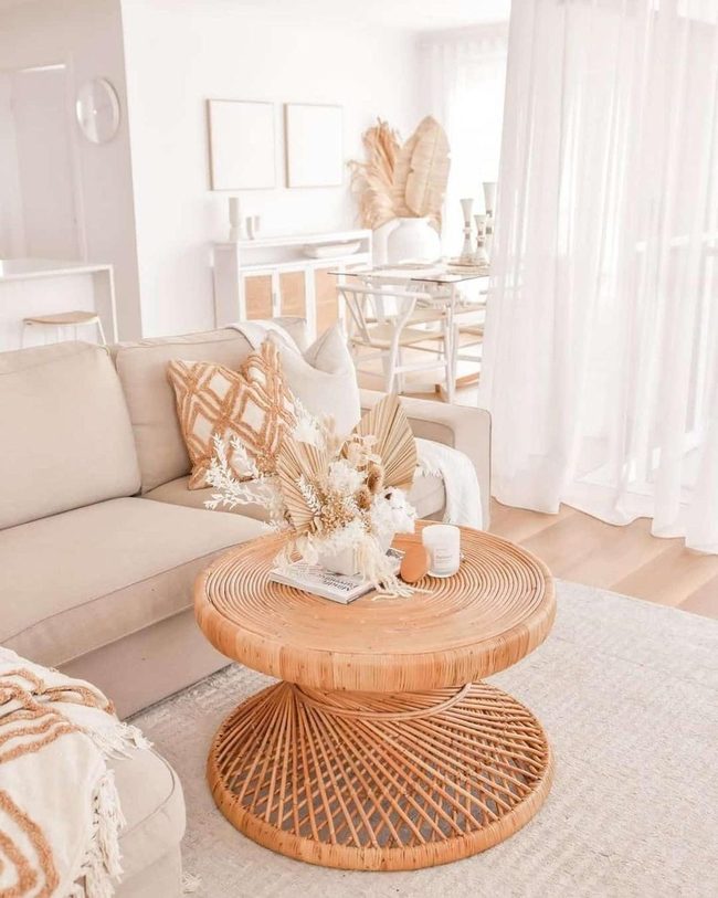 Wicker Table With Dried Botanicals