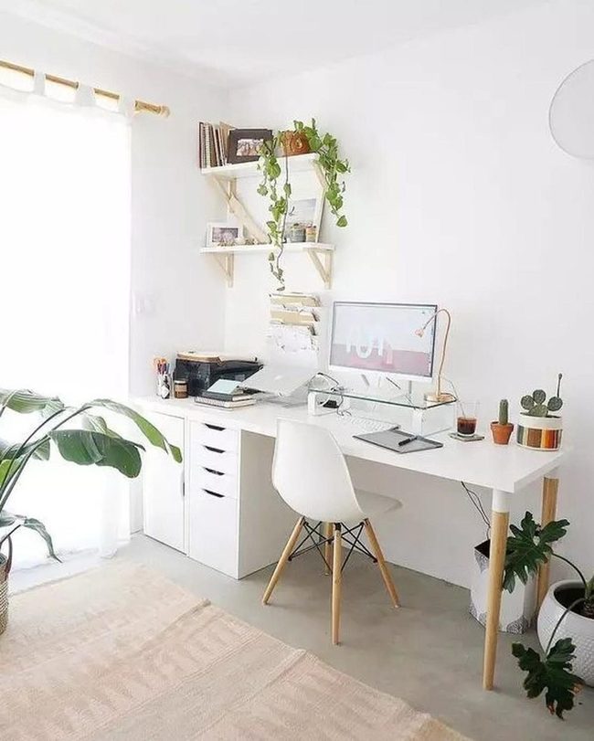 White Desk, Wooden Warmth, Living Green