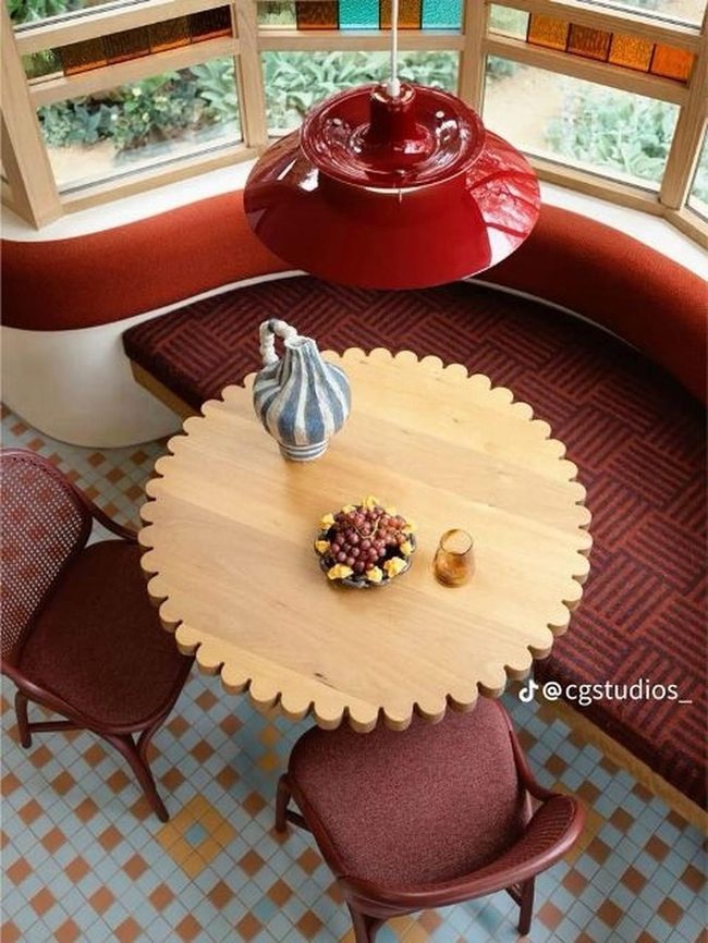 Red Curved Bench Dining Corner