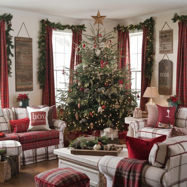 Red Plaid Country Christmas Sitting Room