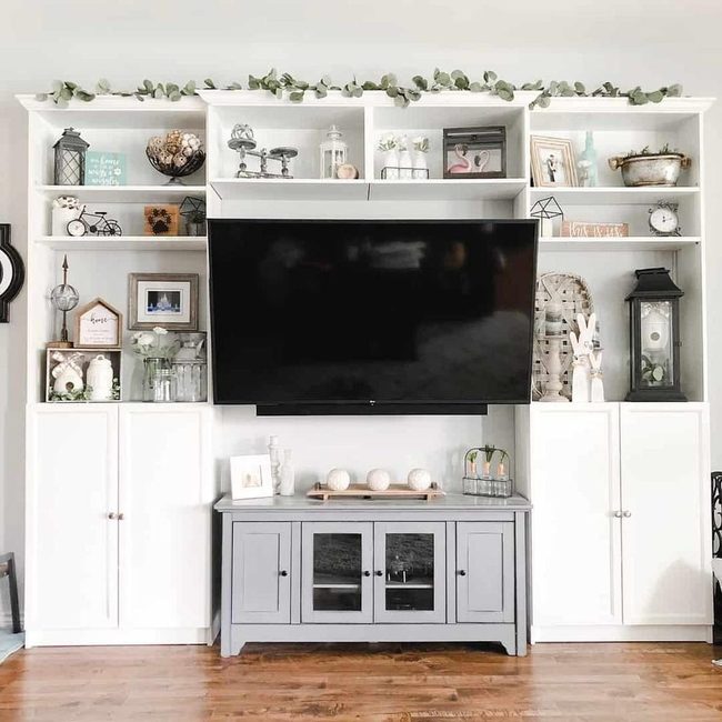 White Shelving Gray Wall Farmhouse