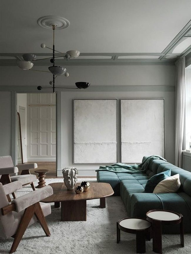 Gray, Green, And Natural Wood Harmony