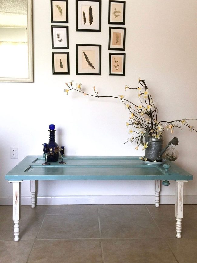 Salvaged Door Coffee Table With Vintage Knobs