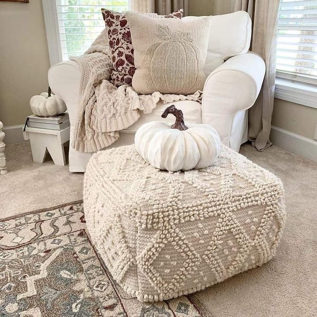 White Chair, Autumn Pillows, Corner Nook