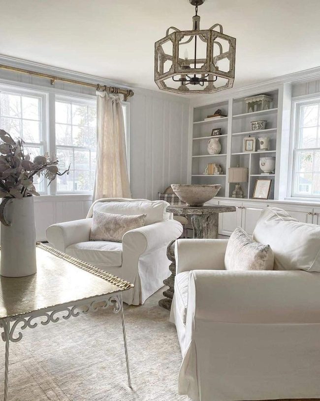 White Shiplap And Flowing Drapes