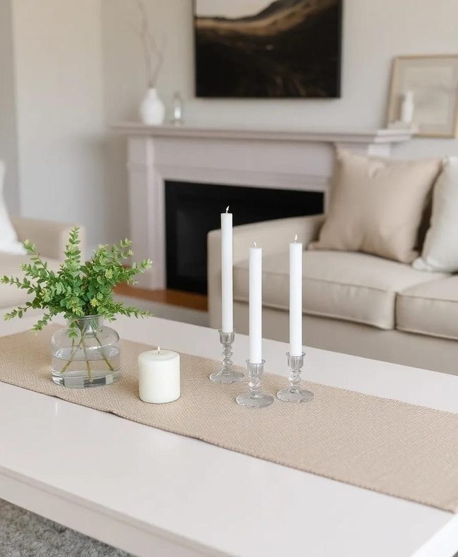 Cream Coffee Table With Candle Display