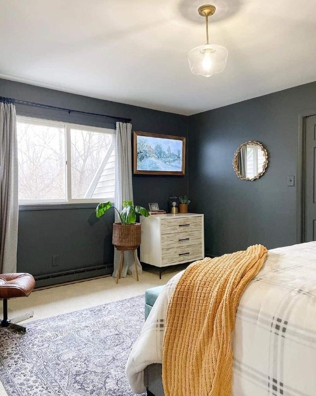 Dark Gray Bedroom, Gold Accent Throw