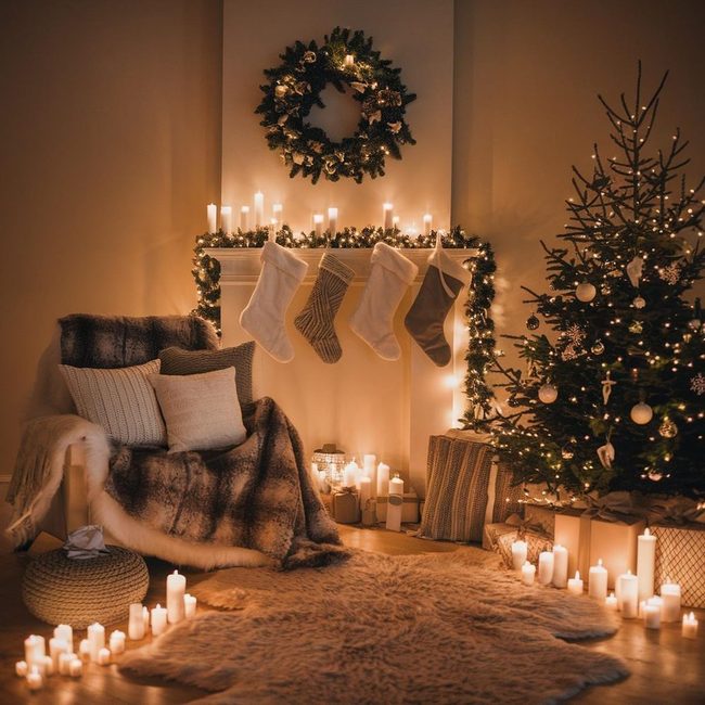 Faux Fur Red Winter Living Room