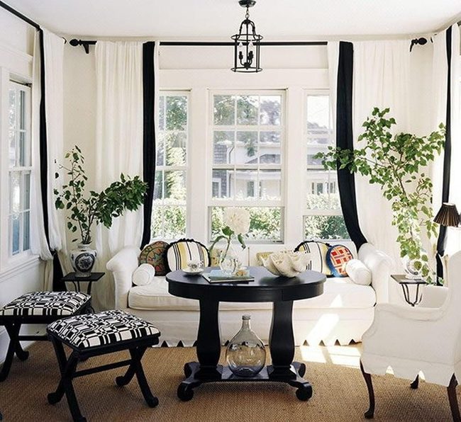 White Curtains Frame Black Details