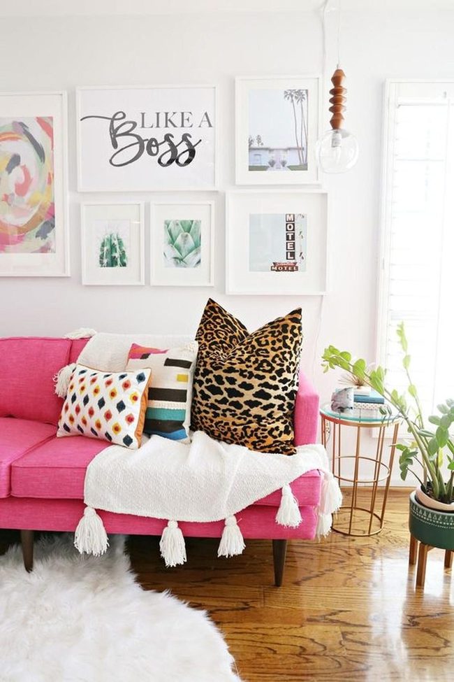 Pink Couch Statement Living Room