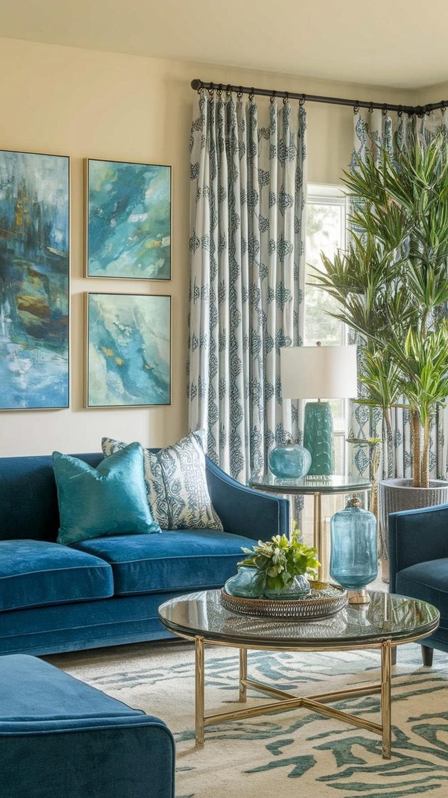 Blue-Green Vibrant Art With Living Plants