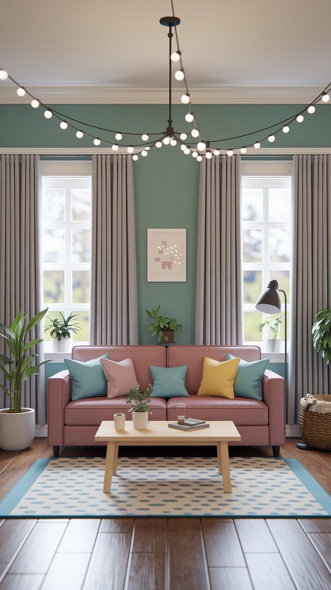 Fairy Lights Brighten Symmetrical Living Spaces