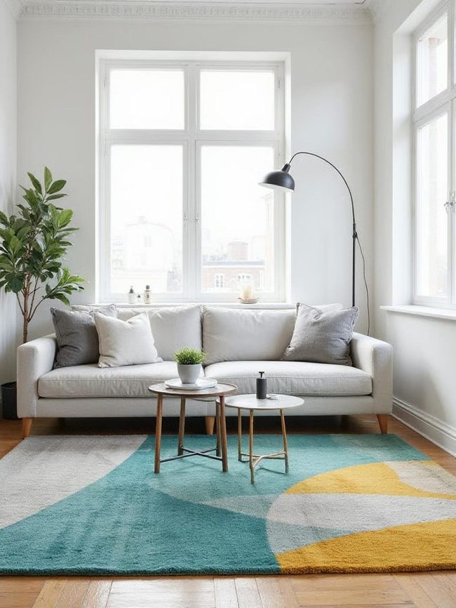 Dark Wool Rug Defines Living Spaces