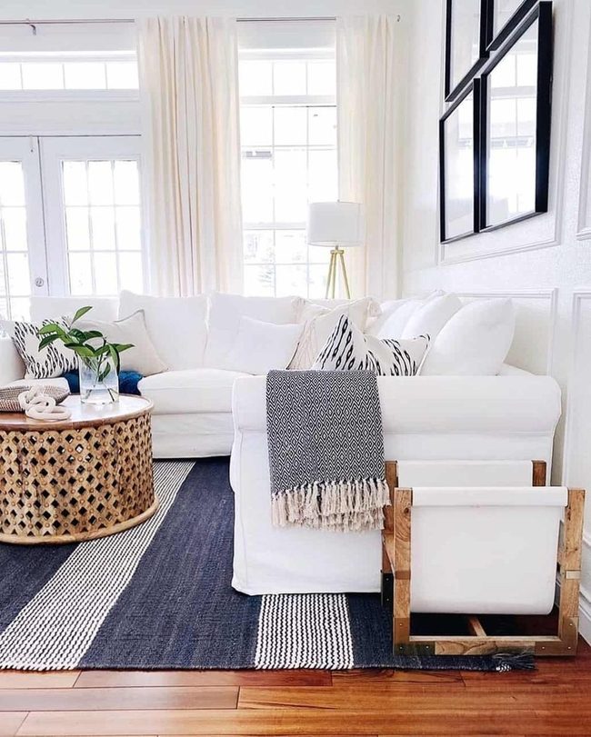Blue Tassel Throw Meets Striped Rug