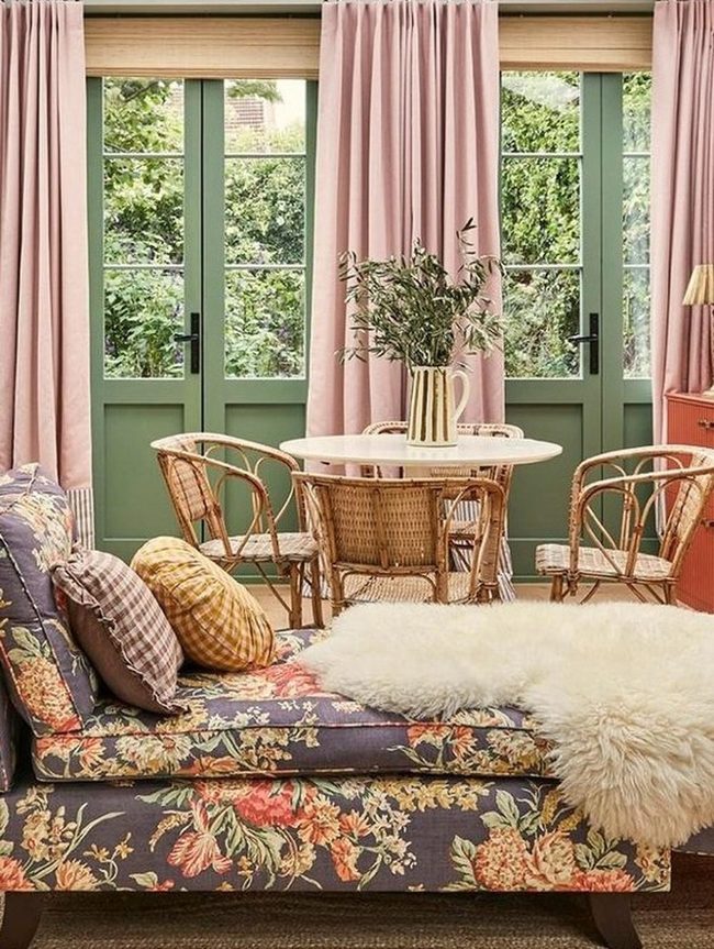 Green Doors, Pink Curtains, Garden Light