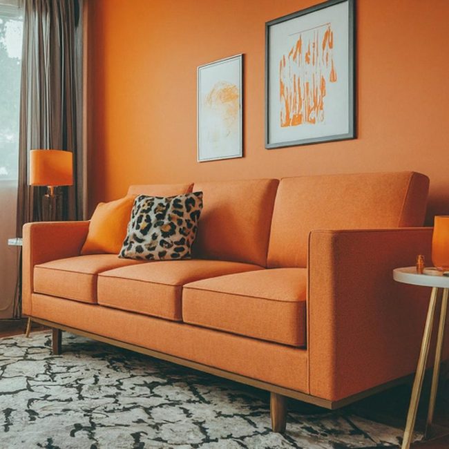 Orange Accent Pieces Unify Living Rooms