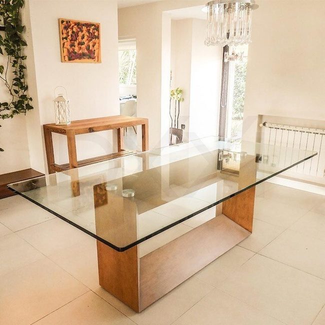 Glass Top With Natural Wood Base