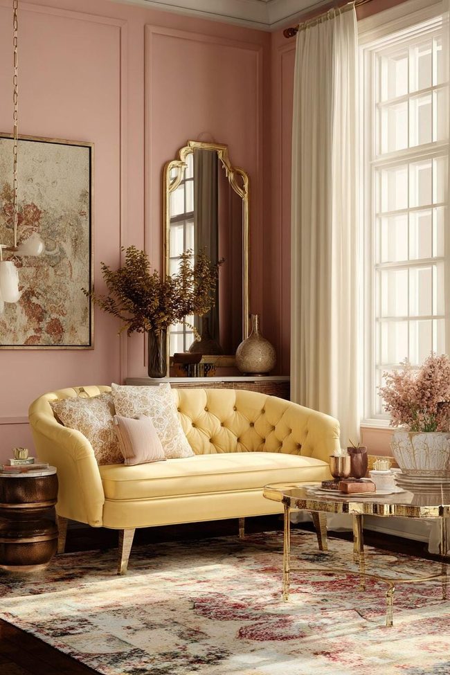 Subtle Yellow And Rose Living Rooms