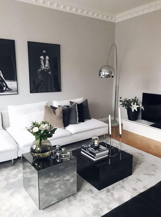 White Sofa Black Art Statement