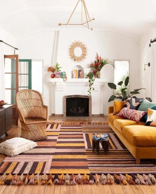 Striped Rugs, Plants, Wicker Wonder