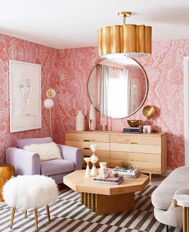 Pink Marble Walls With Golden Light