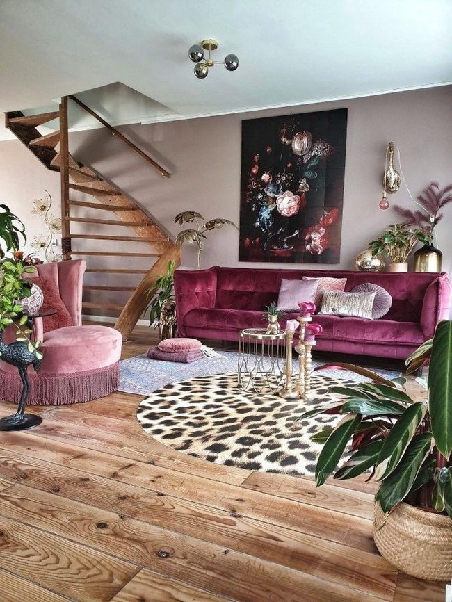 Deep Pink Velvet Meets Purple Walls