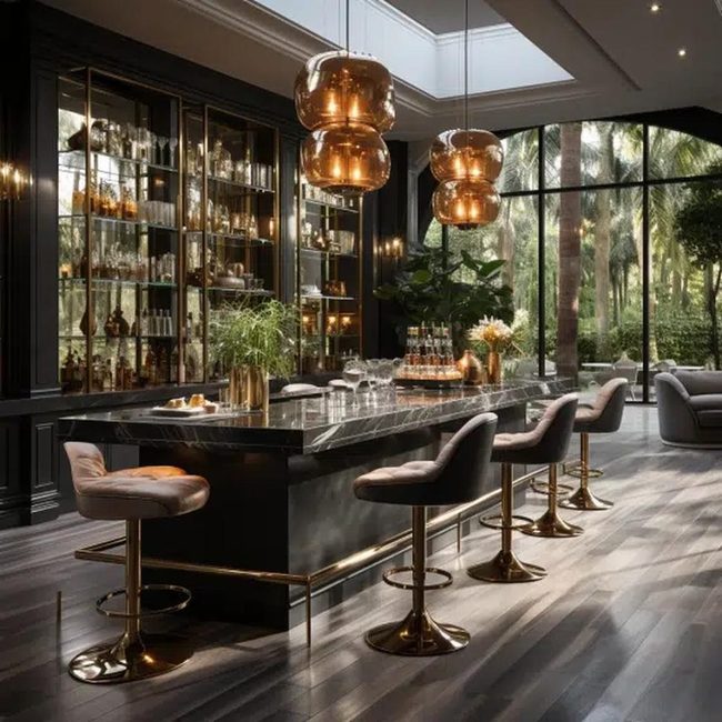 Leather Stools Crystal Shelves Glow
