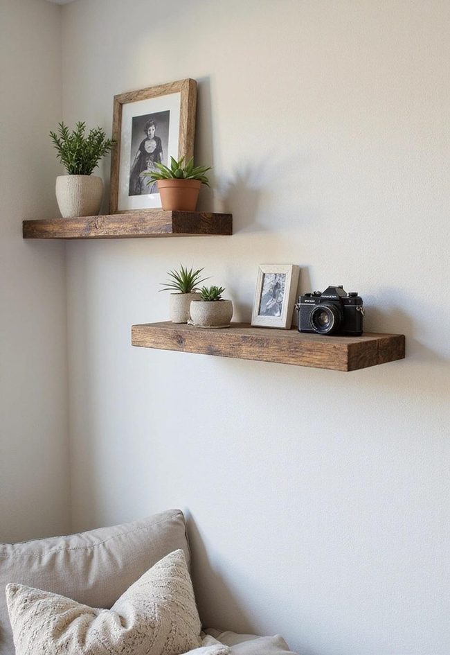 Reclaimed Grain Floating Corner Shelves