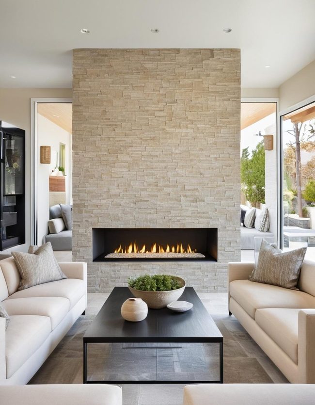 Black Stone Linear Fireplace Wall