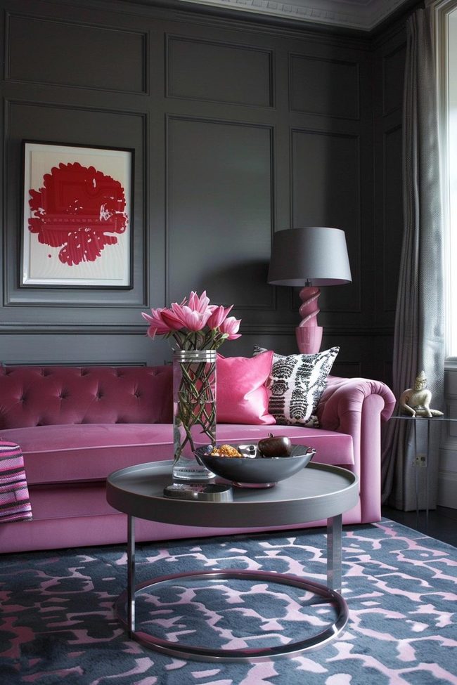 Pink Velvet Meets Sharp Gray Lines