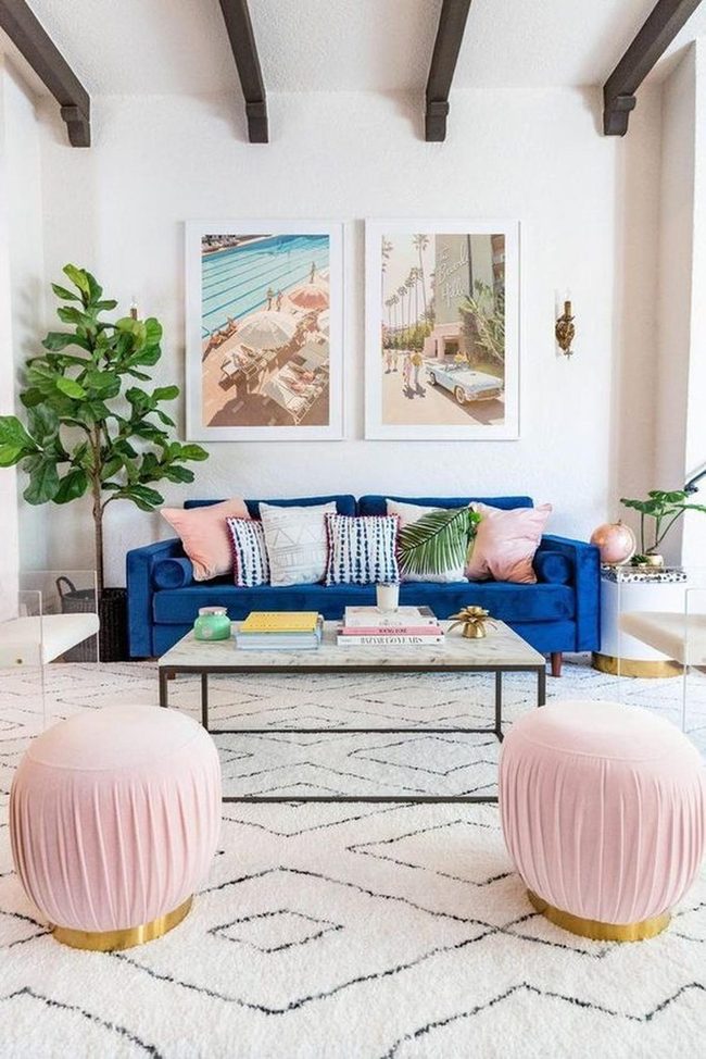 Pink Ottomans, Black Diamond Rug