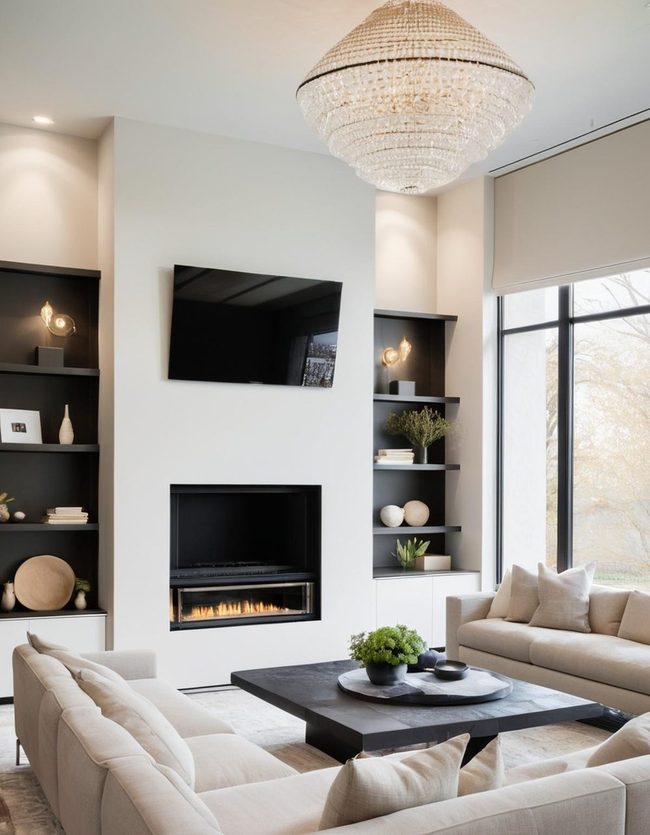 White Gray Fireplace Statement
