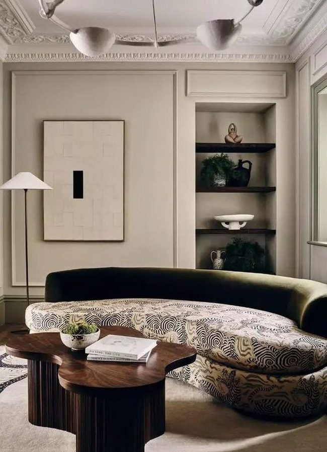 Curved Black Sofa, Beige Serenity