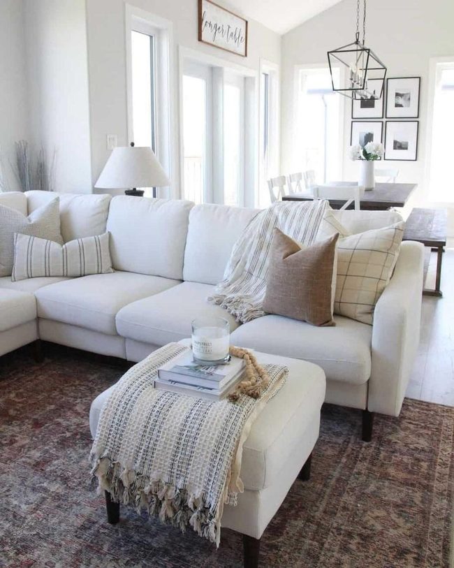 Cream L-Shaped Sofa Living Space