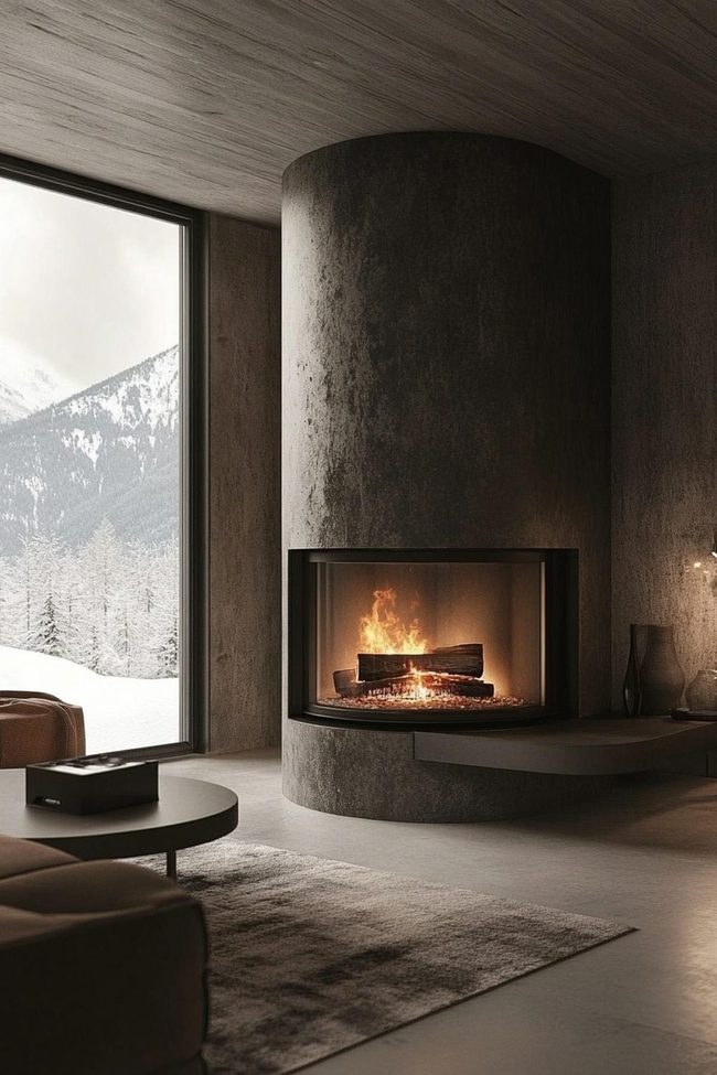 Black Tile Fireplace Wall