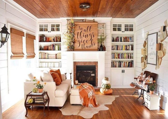 Colorful Books, Brick Fireplace, Warm Layers