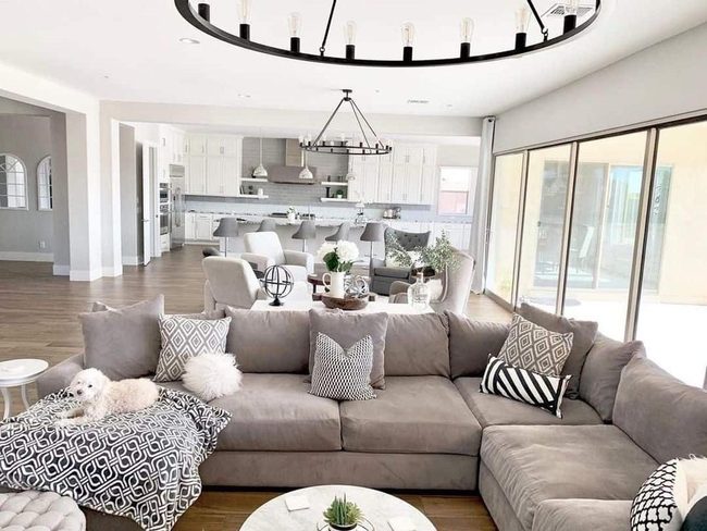 Gray Monochrome Living With Pattern Pillows