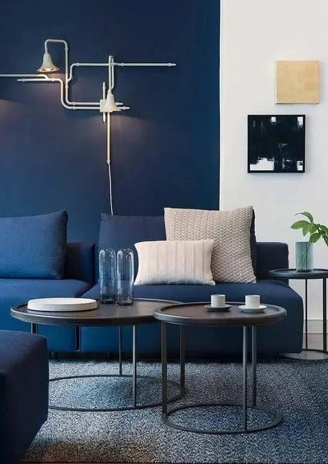 Deep Blue Industrial Living Space