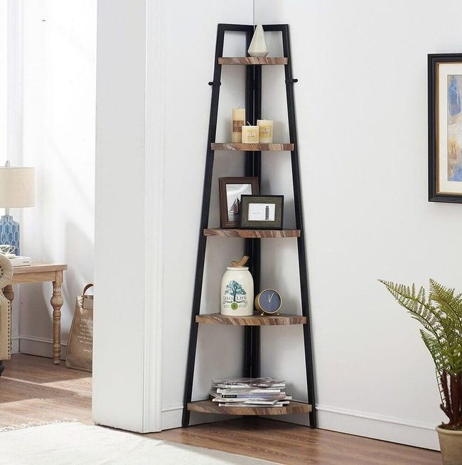 Corner Wood Metal Shelf Storage