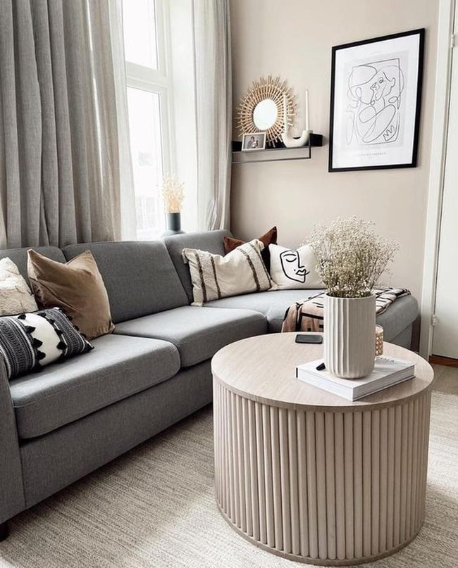Gray Sofa With Colorful Pattern Pillows