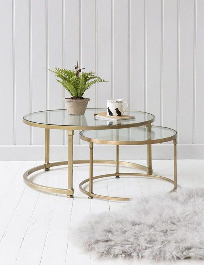 Gold Frame Glass Tables Modern Gray