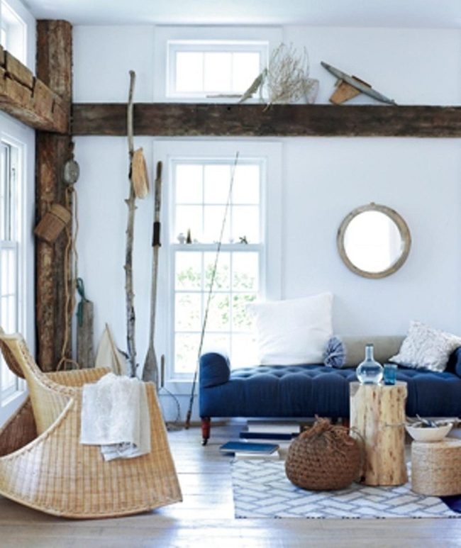 White Walls, Deep Blue Seating, Natural Light