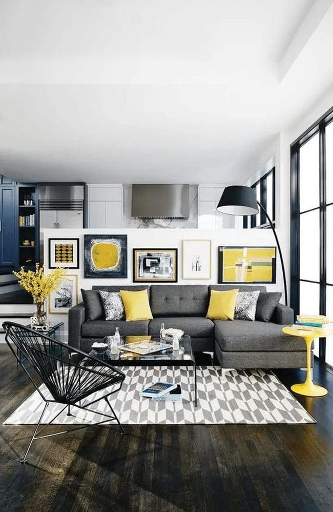 Gray Sofa With Yellow Pops