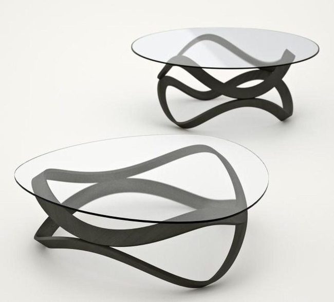Glass Top With Sculptural Dark Wave Base