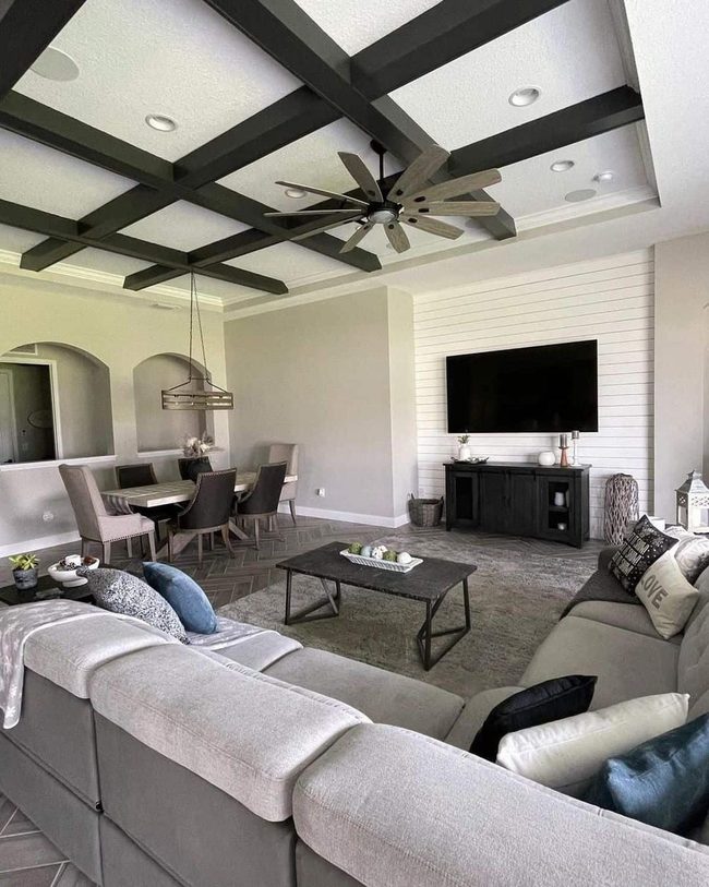 White Ceiling Dark Beam Contrast