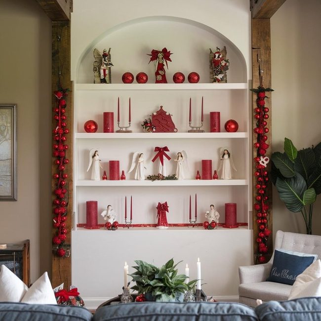 Red Ornaments Shelf Display