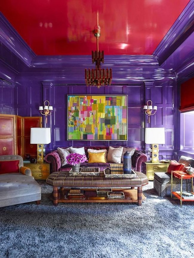 Purple Walls Red Ceiling Color Clash