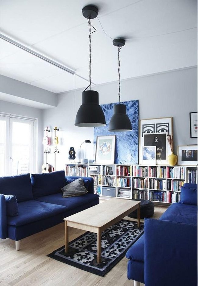 Deep Blue Couch Modern Living Space