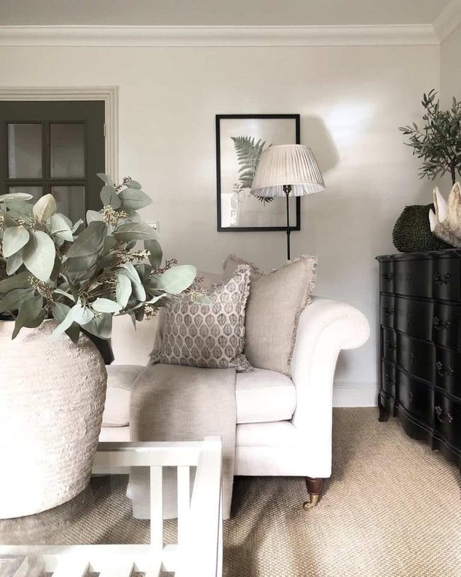 Grey Ruffled Sofa, Natural Accents